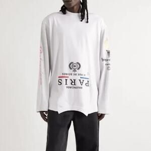 BALENCIAGA Upside Down Long Sleeve T-shirt In Mix Of White Size 3